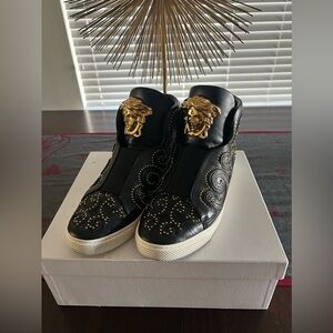 Versace pcs unique high top sneaker black/gold laceless men’s 42 1/2 w OG box